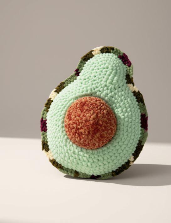Handmade crochet avocado pillow
